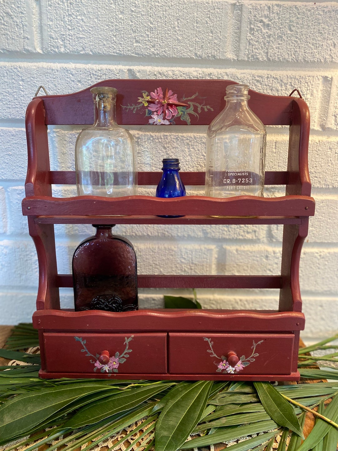 Vintage Spice Rack Apothecary Shelf Wooden Spice Rack Spice Cabinet ...