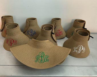 Custom Visor Embroidered Hat - Monogram Rollable Visor - Packable Beach Sun Hat for Women