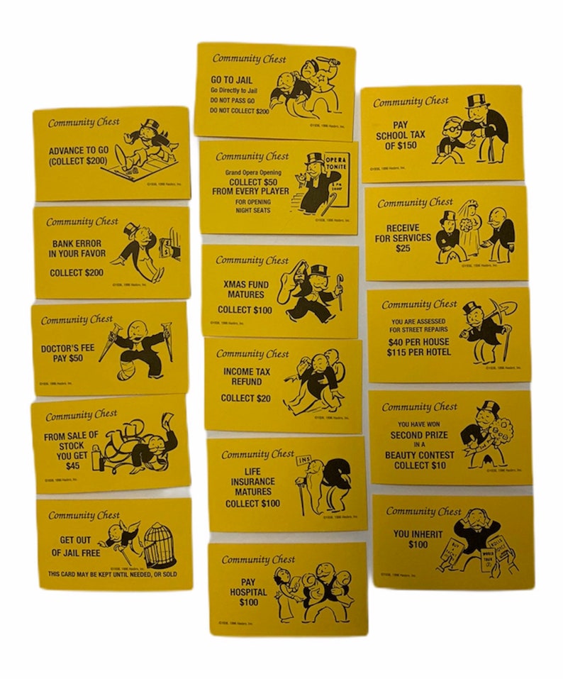 Vintage Monopoly Complete Set 16 COMMUNITY CHEST Cards by Etsy