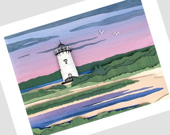 Edgartown Lighthouse, Martha's Vineyard - Limited Edition Signed Art Print (12x16)