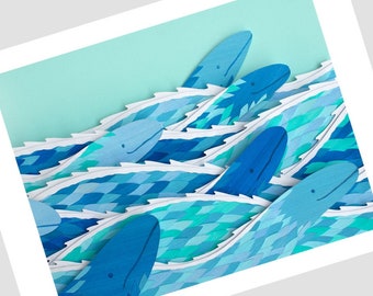 Signed Art Print of Cut Paper "Serpents of the Sea" Illustration (12x16) Limited Edition Print
