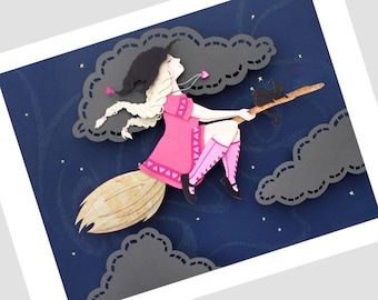 Limited Edition Flying Witch "First Flight" Signed Art Print (16x12)