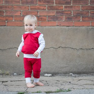 French Terry Hoodie and Pant Set: Red and Gray/White Stripe; coming home outfit, toddler clothing, baby shower, baby clothing