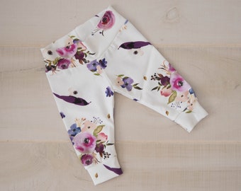 Baby Girl Pants // Coming Home Outfit // Baby Shower // Organic Cotton Violet Floral