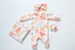 Baby Girl Coming Home Outfit // Newborn Footies // Organic Cotton Peonies: Footies, Tie Headband, Swaddle, Mitts 