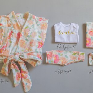 Maternity Robe// Delivery Robe// Postpartum Robe// Mommy and Me Robe and Swaddle// Peonies Robe and Coming Home Outfit //Organic Cotton