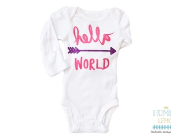 Baby Girl Coming Home Outfit: Hello, World Arrow Bodysuit