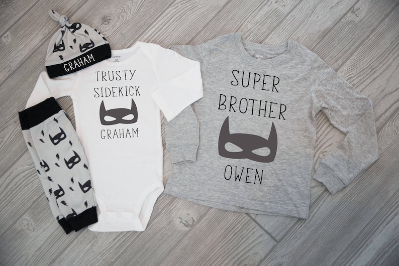 Big Brother Little Brother Coming Home Outfit Super Brother Trusty Sidekick Superhero Mask Organic Pants Hat Pregnancy Announcement