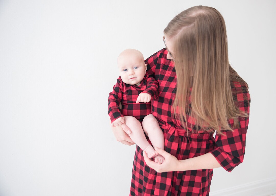 Buffalo plaid robe and swaddle set hotsell