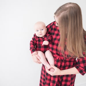 Mommy and Me Delivery Robe and swaddle set: Buffalo Plaid maternity robe with swaddle, hat, headband options