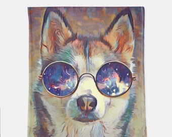 Minky Blanket - Husky Dog Galaxy Sunglasses Abstract Graphic Design Adult Teen Throw Bedding Winter Home Decor Holiday Gift