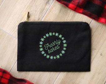 Freshly Baked - Canvas Cotton Bag Cosmetics Beauty Stoner Stash Marijuana Humor Cannabis Make-Up Tote Zipper Hippie Peace Gift