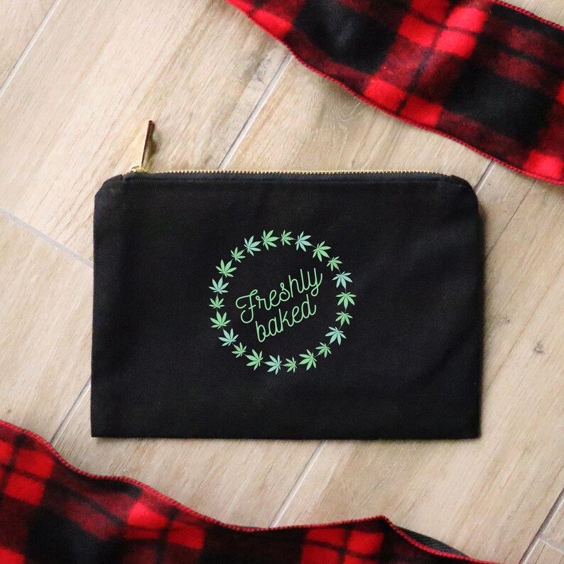 Freshly Baked Canvas Cotton Bag Cosmetics Beauty Stoner Stash Marijuana Humor Cannabis Make-Up Tote Zipper Hippie Peace Gift image 1