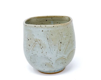 Cloud Cup - earthy blue, carved cloud & sun ray