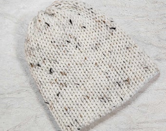 Ready to Ship Oatmeal Tweed Double-walled Brimmed Infant Knit Hat, RTS