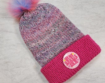 Ready to Ship Double-walled Brimmed Knit Hat, RTS, In My Barbie Era Toque