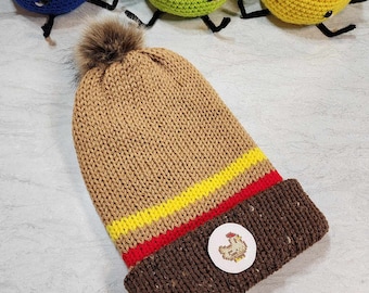 Ready to Ship Double-walled Brimmed Knit Hat, RTS, Stardew Valley Chicken Toque, Beanie, Slouch