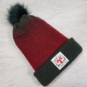 Ready to Ship Double-walled Brimmed Knit Hat, RTS, Sweet But Twisted Christmas Toque