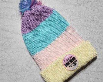 Ready to Ship Double-walled Brimmed Knit Hat, RTS, I Swear Because I Care Toque, Beanie, Slouch