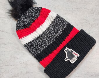 Ready to Ship Double-walled Brimmed Knit Hat, RTS, Murder Cat Toque, Beanie, Slouch