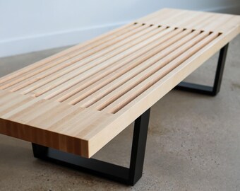 Handmade Maple Slat Bench: Mid-Century Modern Coffee Table