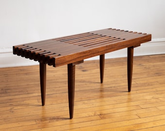 Handmade MCM Inspired 3' Walnut Slat Bench Coffee Table "Prairie" - FREE SHIPPING - Made in U.S.A.