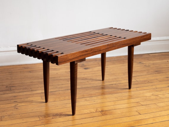Handmade MCM Inspired 3 Walnut Slat Bench Coffee Table prairie