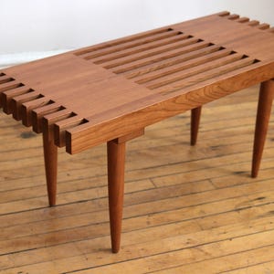 Handmade MCM Cherry Slat Bench: Mid-Century Modern Coffee Table USA Made - FREE Shipping