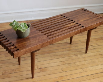 Handmade MCM Inspired 4' Cherry Slat Bench Coffee Table "Prairie" - FREE SHIPPING - Made in U.S.A.