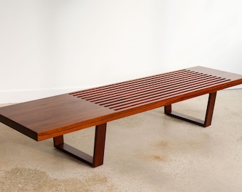 Handmade Walnut Slat Bench: MCM Coffee Table, Entryway Seating