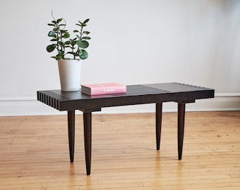 Handmade Mid Century Modern Inspired 3' Ebonized Slat Bench Coffee Table "Prairie" - FREE SHIPPING - Made in U.S.A.