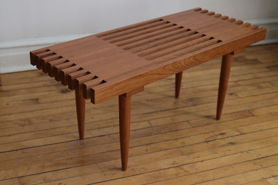 Handmade MCM Inspired 3 Cherry Slat Bench Coffee Table prairie
