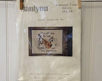 Janlynn Counted Cross Stitch Kit, When Joy Plays The Fiddle Trouble Can't Keep From Dancing, NO FLOSS,