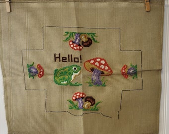 Bucilla Decorator Preworked Needlepoint, Frog & Mushroom Imported Hand Embroidered, 100% Pure Wool Thread, 100 Percent Cotton Canvas