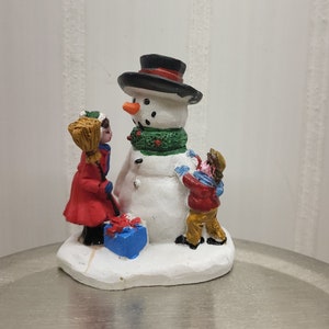 Enchanted Village Christmas Decoration, Miniature Kids With Snowman Figurine, Winter Town Display, Wreath Maker Supplies, Crafting Item image 1