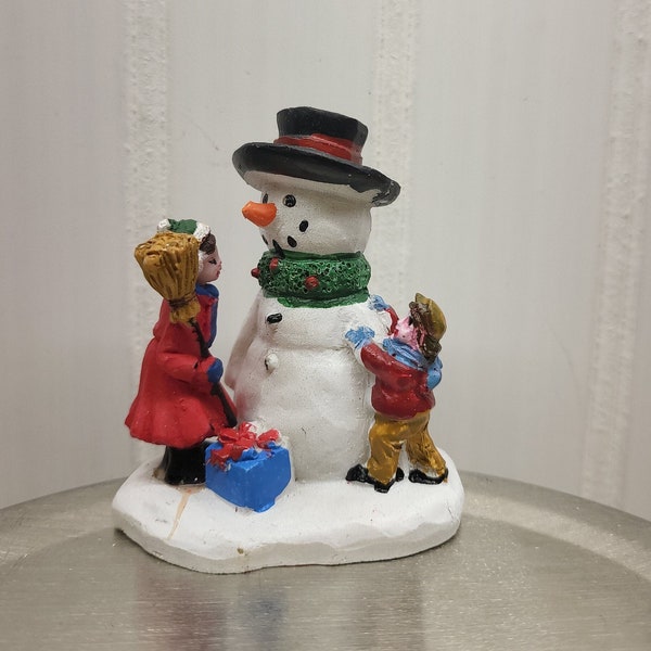 Enchanted Village Christmas Decoration, Miniature Kids With Snowman Figurine, Winter Town Display, Wreath Maker Supplies, Crafting Item