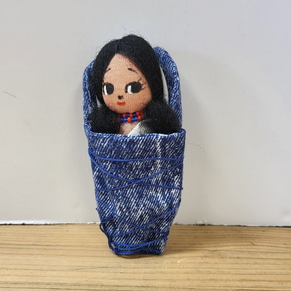 Vintage Native American Papoose Baby Doll by Artist Carolyn Sandoval Hughes, Heritage Folk Art Doll, Albuquerque New Mexico Estate Sale