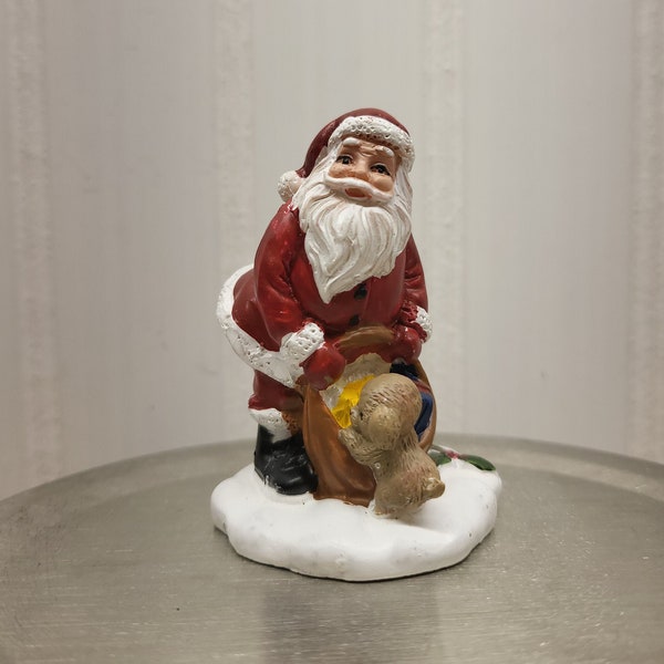 Enchanted Village Christmas Decoration, Miniature Santa With Small Puppy Figurine, Winter Town Display, Wreath Maker Supplies, Crafting Item