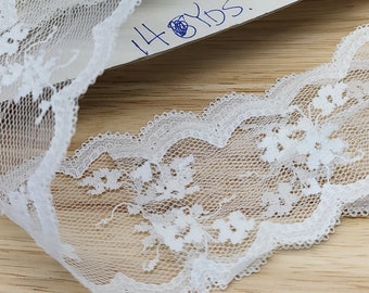 White Lace Sewing Trim, 2 Inches By 14 Yards, Vintage Estate Sale, Crafting Embellishment