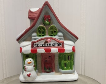 Enchanted Village Christmas Decoration, Ice Cream Shop Figurine, Winter Town Display, Wreath Maker Supplies, Crafting Item