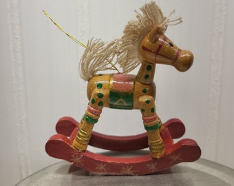 Enchanted Village Christmas Decoration, Miniature Rocking Horse Ornament, Winter Town Display, Wreath Maker Supplies, Crafting Item