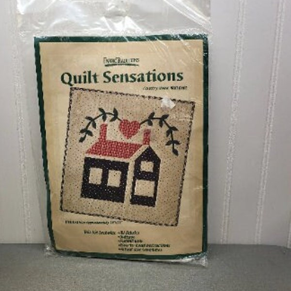 Fabric Traditions Quilt Sensations Kit, Country Home Wall Quilt, Finished Size 19 by 19 Inches, Sewing Art Project, Estate Sale Item