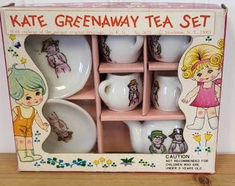 Kate Greenaway Tea Set, Toy China Tea Set, Made in Japan, Vintage Tea Set, Tea Party, Doll House China, Childrens Tea Set, Tea Set Collector