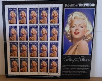 Legends of Hollywood Marilyn Monroe Stamp Sheet, 32 Cent Stamps, US Vintage Stamp, Mint Condition Stamp, Stamp Collecting, Unhinged Stamps