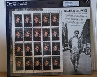 Legends of Hollywood James Dean Stamp Sheet, 32 Cent Stamps, US Vintage Stamp, Mint Condition Stamp, Stamp Collecting, Never Hinged Stamps