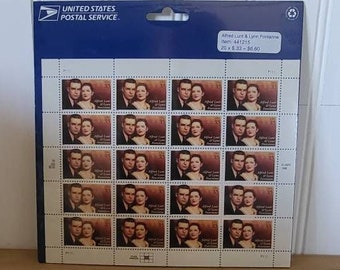 Alfred Lunt & Lynn Fontanne Stamp Sheet, 33 Cent Stamps, US Stamp Collecting, Mint Condition Stamp, Vintage Stamps, Old Stamp Collector