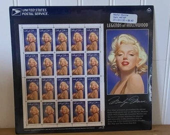 Legends of Hollywood Marilyn Monroe Stamp Sheet, 32 Cent Stamps, US Vintage Stamp, Mint Condition Stamp, Stamp Collecting, Unhinged Stamps