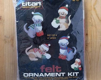 Titan Needlecraft, Felt Ornament Kit, Titan #471 Cats, Cat Ornaments, DIY Ornament, Wool Felt Ornaments, Cat Ornament Kit, Cat Christmas Kit