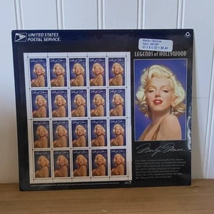 Legends of Hollywood Marilyn Monroe Stamp Sheet, 32 Cent Stamps, US Vintage Stamp, Mint Condition Stamp, Stamp Collecting, Unhinged Stamps