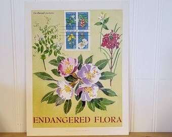 Endangered Flora First Day Of Issue Numbered Plate Block Stamps, US Vintage Stamp, Never Hinged Stamps, American Postal Art Library Series